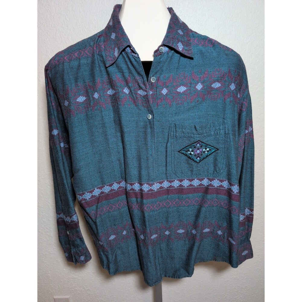 Vtg Paris Sport Club Womens Blouse 90s Button Down Shirt Wester Southwestern L